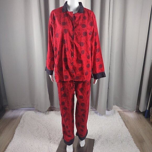 Nautica Rose Pattern Red 100% Cotton Cozy Pajama, Sleepwear Lounge Set Size L - Picture 1 of 16
